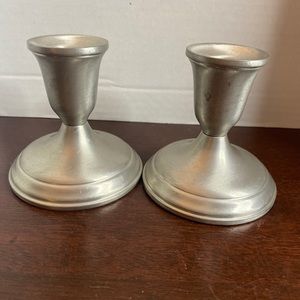 Towle Pewter Taper Candle Holders Pair 7666 Brushed Silvertone Traditional Vtg